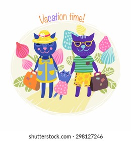 Family vacation time. Vector illustration.