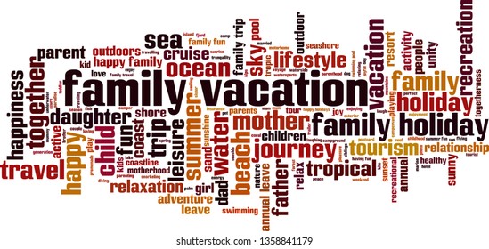 Family vacation word cloud concept. Collage made of words about family vacation. Vector illustration