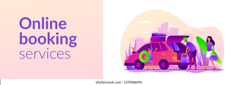 Family vacations, all ages vacation, fantastic family adventure concept. Vector banner template for social media with text copy space and infographic concept illustration.