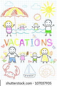 Family vacations. Sketch on notebook page