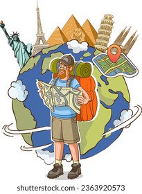 family vacations travel vector illustration.Plane flying over the world isolated on white background. Travel concept. Vector stock