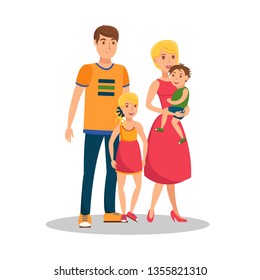 Family Values Flat Cartoon Vector Illustration. Mother, Father, Son and Daughter Isolated Characters. Woman, Man, Boy and Girl Portrait. Parents, Sister and Brother. Adults with Kids Design Element