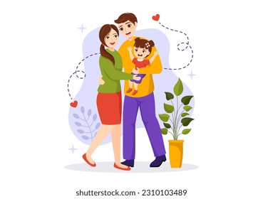 Family Values Vector Illustration of Mother, Father and Kids by Side with Each Other in Love and Happiness Flat Cartoon Hand Drawn Templates