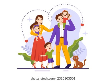 Family Values Vector Illustration of Mother, Father and Kids by Side with Each Other in Love and Happiness Flat Cartoon Hand Drawn Templates