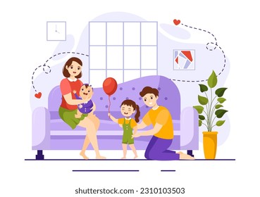 Family Values Vector Illustration of Mother, Father and Kids by Side with Each Other in Love and Happiness Flat Cartoon Hand Drawn Templates