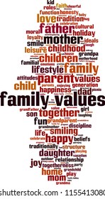 Family values word cloud concept. Vector illustration