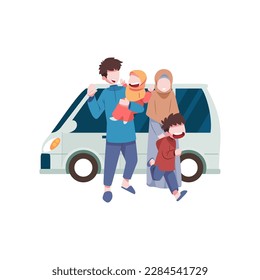 Una familia con una camioneta durante el sid al fitr
