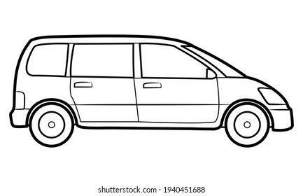 Family van illustration  - simple line art contour of vehicle.