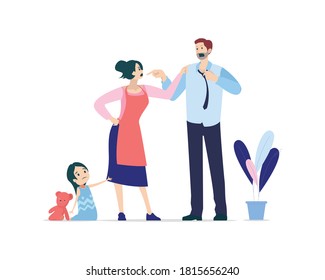 Family Vector Arguing, Husband And Wife Arguing. Family Debate, Children Cry Because Their Parents Fight And Argue. With A Flat Vector Concept