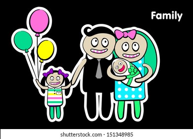 family vector cartoon illustration