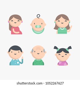 Family vector flat icons set illustration