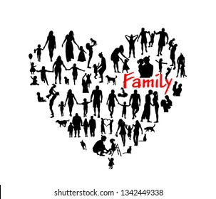 Family vector. Heart of people silhouettes. Vector