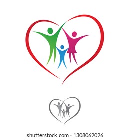 Family vector with heart shaped ribbon vector illustration for business health. Vector illustration EPS.8 EPS.10