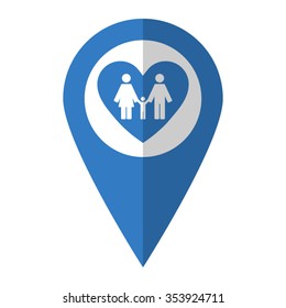 Family - vector icon; blue map  pointer