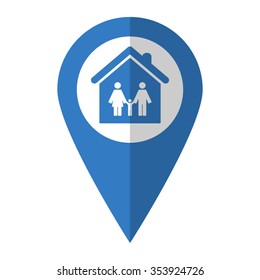 Family - vector icon; blue map  pointer