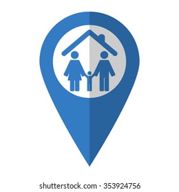 Family - vector icon; blue map  pointer