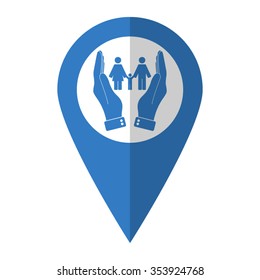 Family - vector icon; blue map  pointer