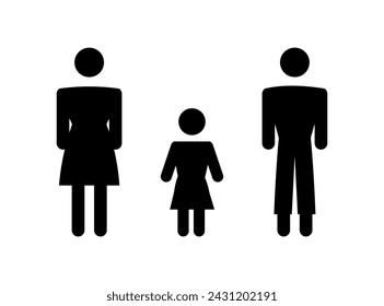 Family vector icon: child, mom, dad. Daughter together with parents on isolated background. Family concept graphics. EPS10
