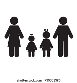 Family Vector Icon. Flat Design Style. Illustration. Man, Woman, Kids. 