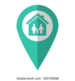 Family - vector icon;  green map pointer