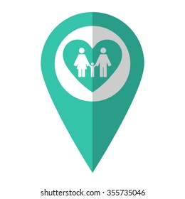 Family - vector icon;  green map pointer