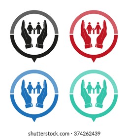 Family - vector icon; map pointer;  message bubble