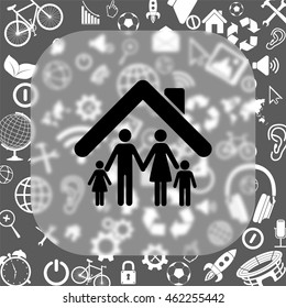 Family vector icon - matte glass button on background consisting of  different icons