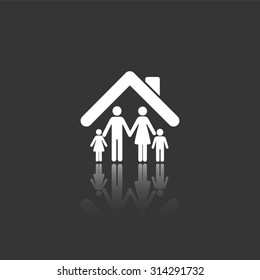 family vector icon with mirror reflection