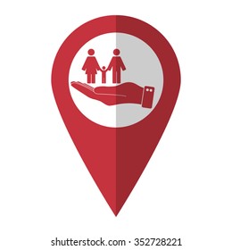 Family - vector icon; red map  pointer