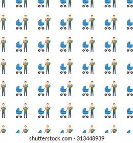 Family vector icon seamless pattern, tiling ornament on white.