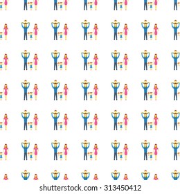 Family vector icon seamless pattern, tiling ornament on white.