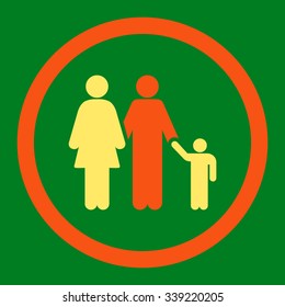 Family vector icon. Style is bicolor flat rounded symbol, orange and yellow colors, rounded angles, green background.