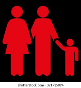 Family vector icon. Style is flat symbol, red color, rounded angles, black background.