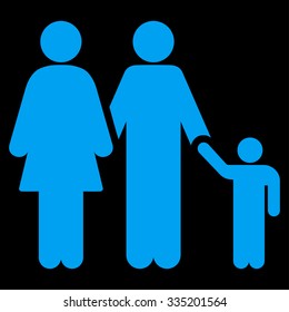 Family vector icon. Style is flat symbol, blue color, rounded angles, black background.