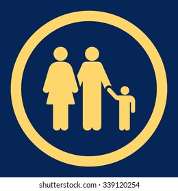 Family vector icon. Style is flat rounded symbol, yellow color, rounded angles, blue background.