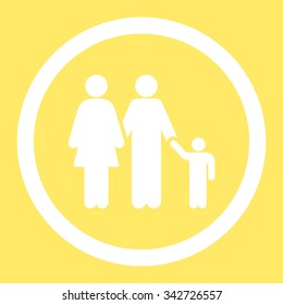 Family vector icon. Style is flat rounded symbol, white color, rounded angles, yellow background.