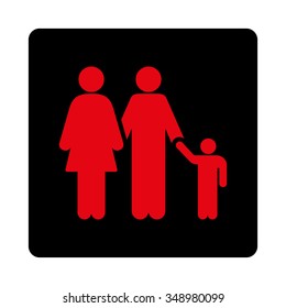 Family vector icon. Style is flat rounded square button, intensive red and black colors, white background.