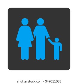 Family vector icon. Style is flat rounded square button, blue and gray colors, white background.