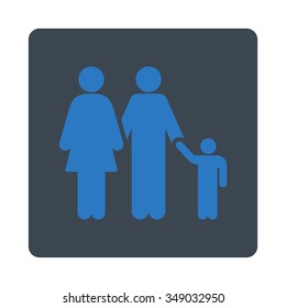 Family vector icon. Style is flat rounded square button, smooth blue colors, white background.