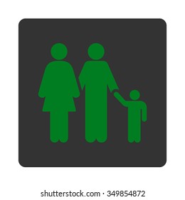 Family vector icon. Style is flat rounded square button, green and gray colors, white background.
