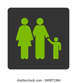 Family vector icon. Style is flat rounded square button, eco green and gray colors, white background.