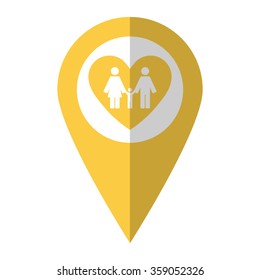 Family - vector icon;  yellow map pointer