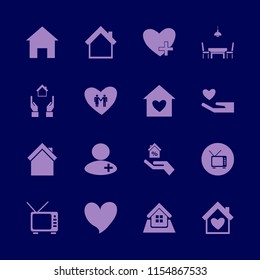 family vector icons set. with dining room, hand house, heart and doctor in set