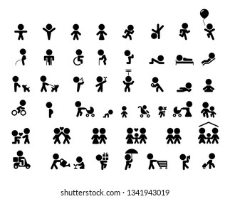 Family vector icons set in flat design