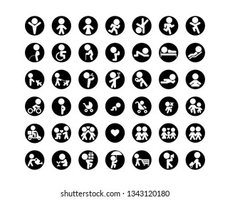 Family vector icons set in flat design