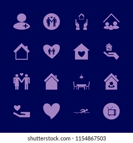 family vector icons set. with man woman love, swimming, hands house and dining room in set