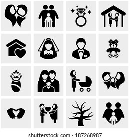 Family Vector Icons Set On Gray 