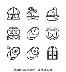 Family vector icons set in thin line style