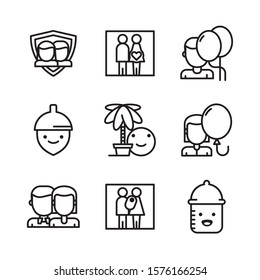 Family vector icons set in thin line style