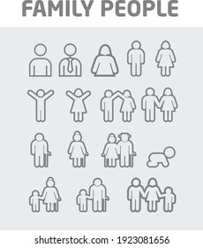 Family Vector Icons Set In Thin Line Style. 